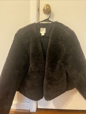 H&M Dark Brown Faux Fur Cropped Coat